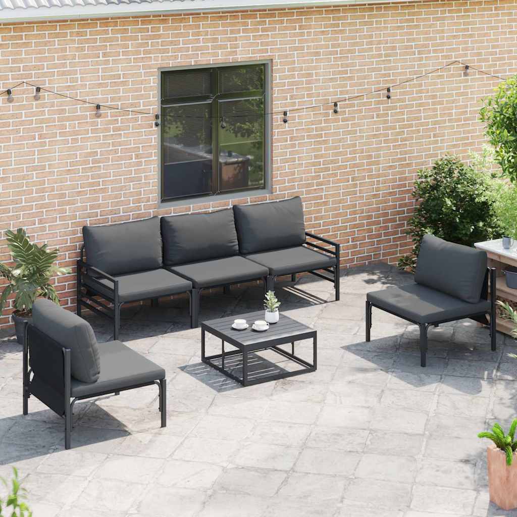 vidaXL vidaXL Garden Sofa Set with Cushion 5 pcs Black Steel - Garden Sofa Sets