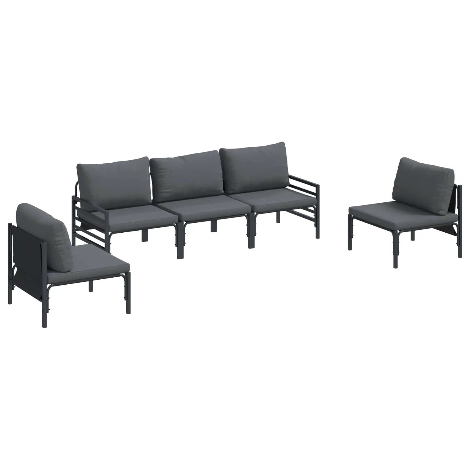 vidaXL vidaXL Garden Sofa Set with Cushion 5 pcs Black Steel - Garden Sofa Sets
