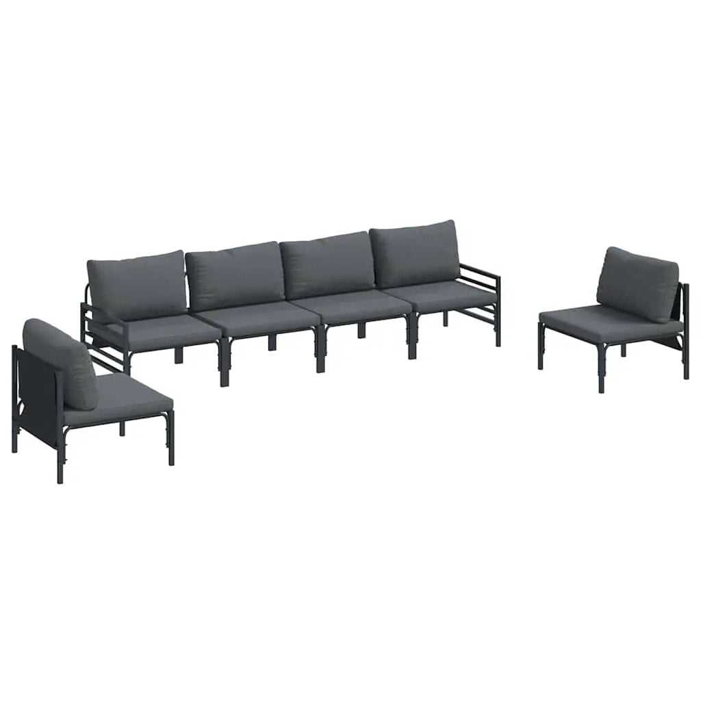 vidaXL vidaXL Garden Sofa Set with Cushion 6 pcs Black Steel - Garden Sofa Sets