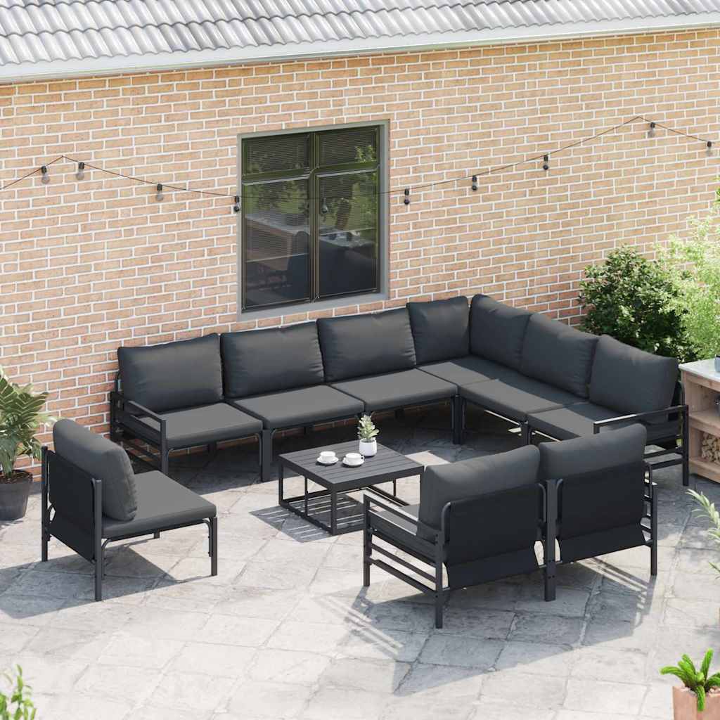 vidaXL vidaXL Garden Sofa Set with Cushion 9 pcs Black Steel - Garden Sofa Sets