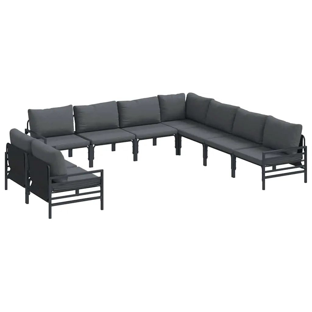 vidaXL vidaXL Garden Sofa Set with Cushion 9 pcs Black Steel - Garden Sofa Sets