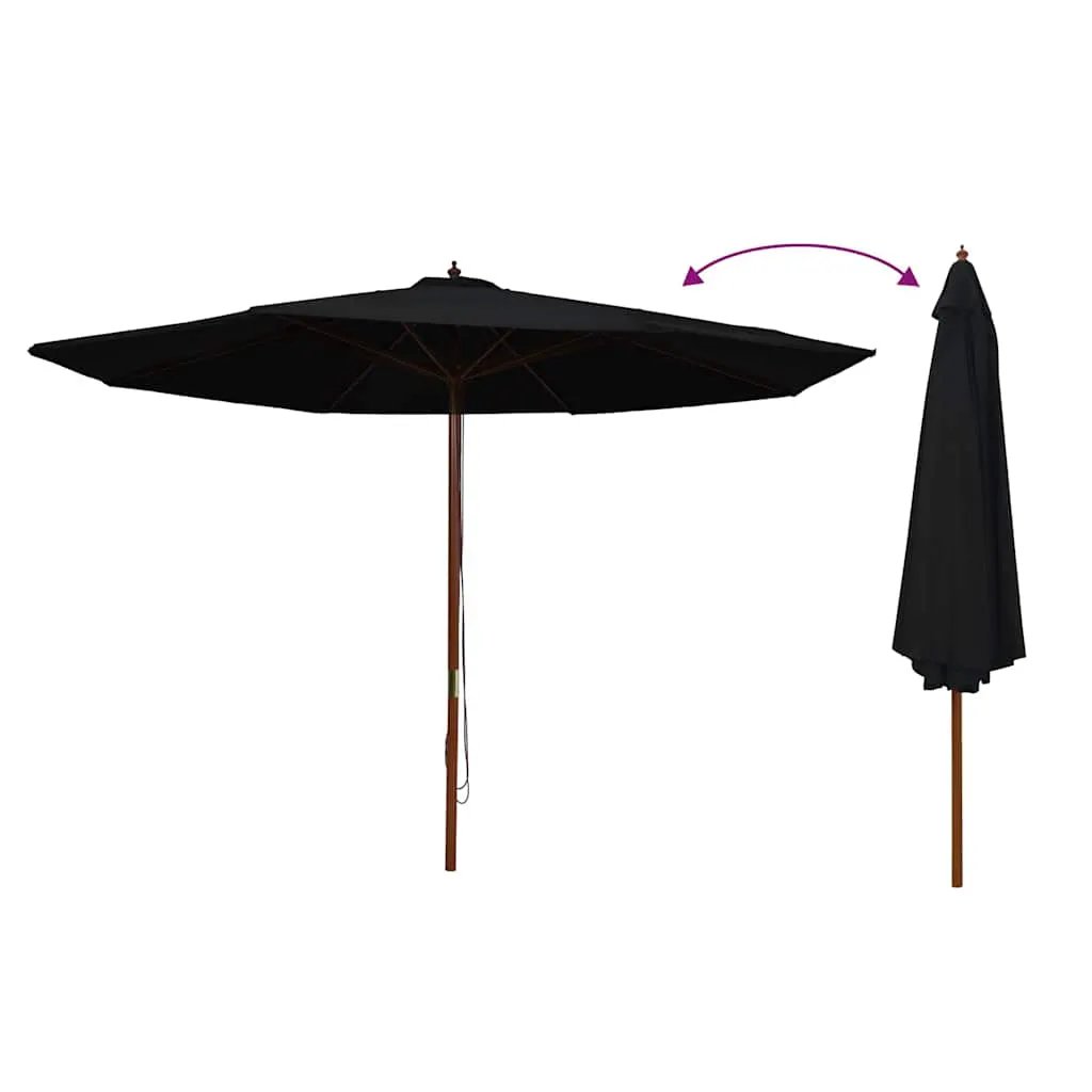 vidaXL vidaXL Garden Parasol with Wooden Pole 350 cm Black - Parasol