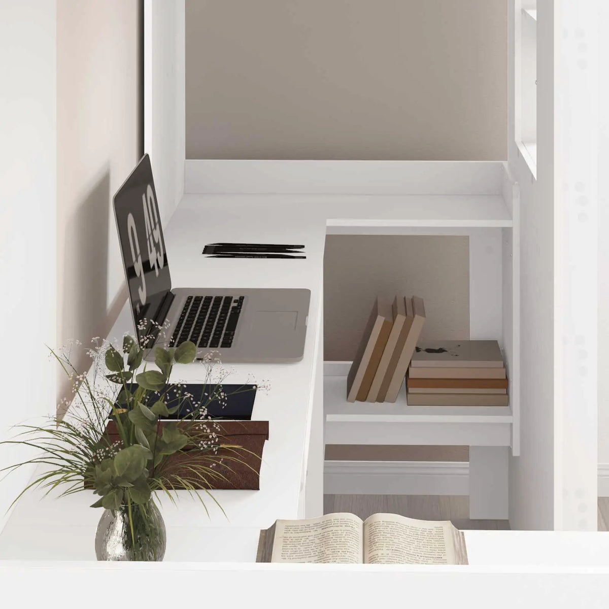 vidaXL Loft Bed Frame with Desk White 75 x 190 cm Engineered Wood - from vidaXL