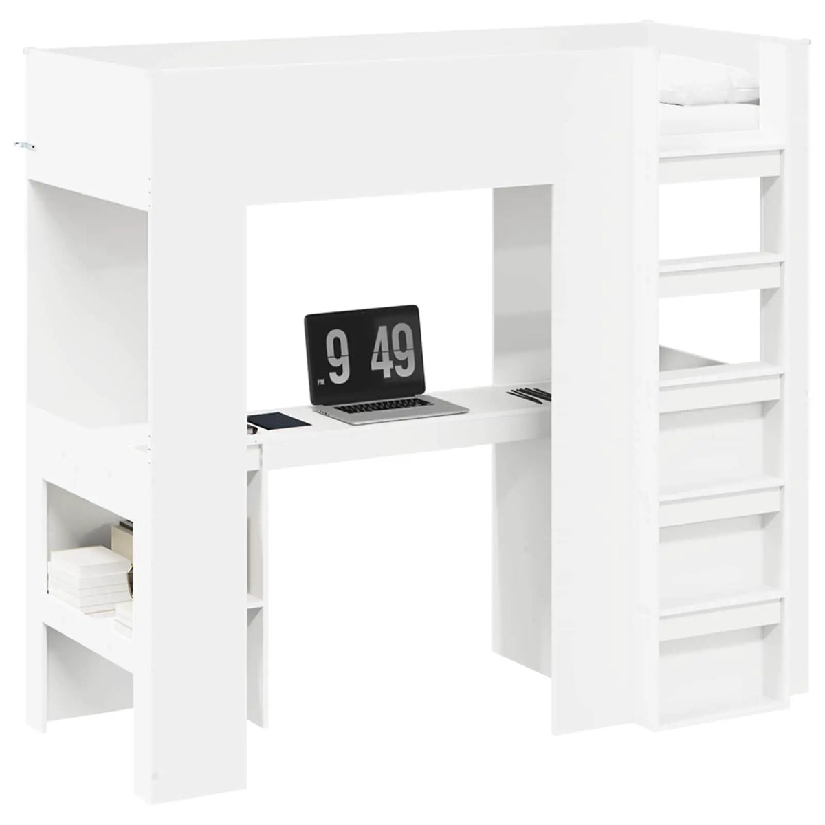 vidaXL Loft Bed Frame with Desk White 75 x 190 cm Engineered Wood - from vidaXL