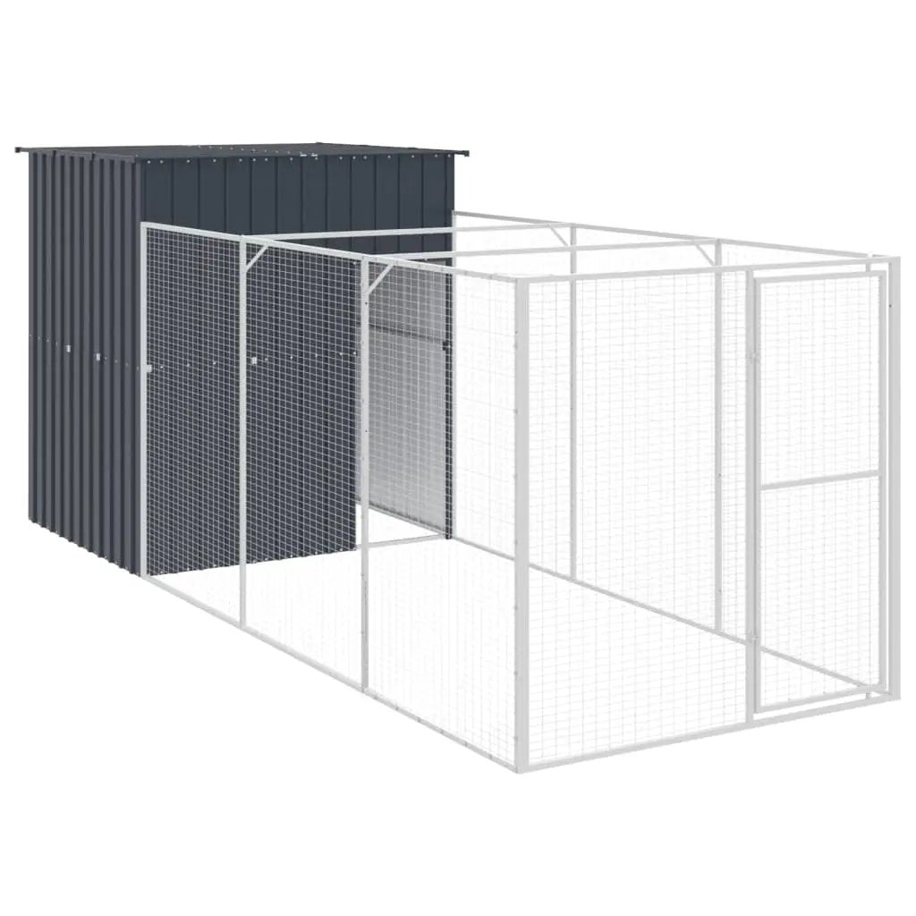 vidaXL Dog House with Run Anthracite 165x455x181 cm Galvanised Steel - from vidaXL