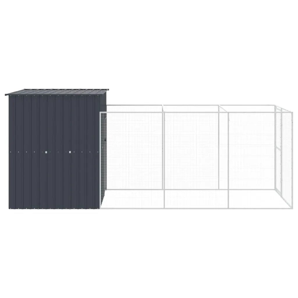 vidaXL Dog House with Run Anthracite 165x455x181 cm Galvanised Steel - from vidaXL
