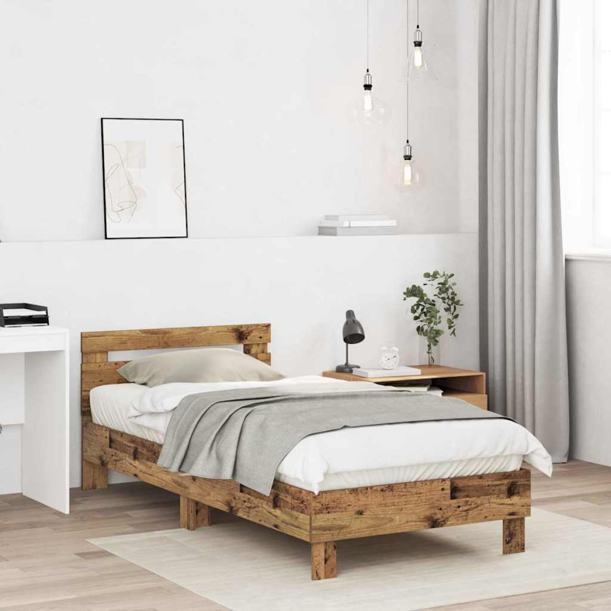 vidaXL Bed Frame Old Wood 203 x 95 x 70 cm Engineered Wood - from vidaXL