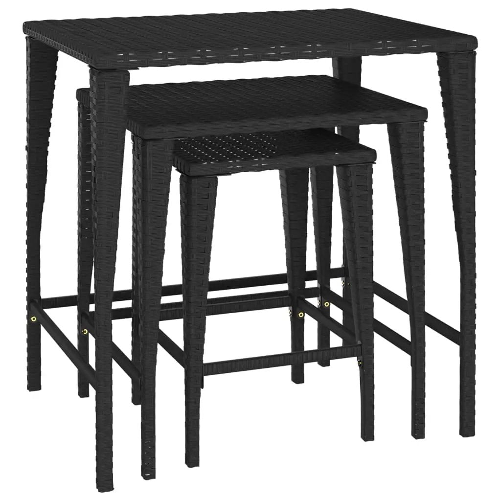 vidaXL vidaXL Nesting Tables 3 pcs Black Poly Rattan - Nest of Tables