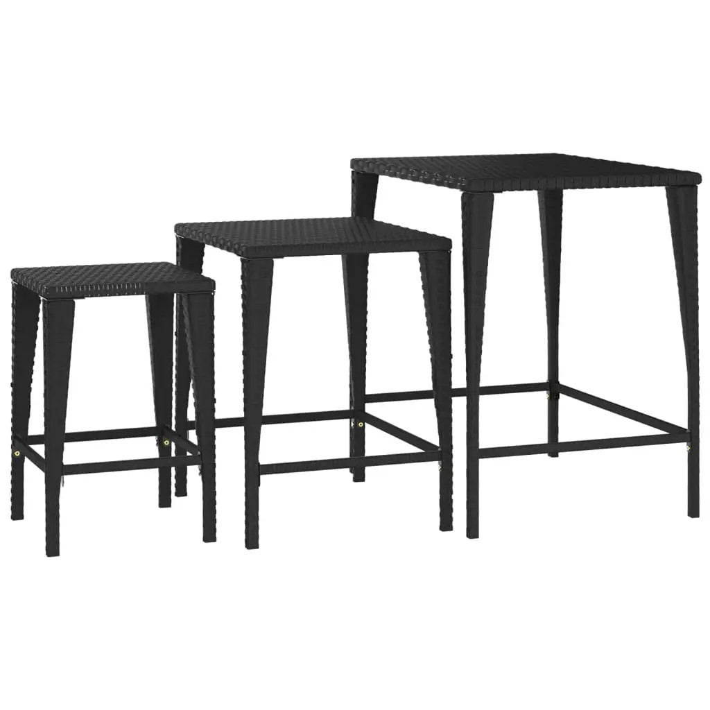vidaXL vidaXL Nesting Tables 3 pcs Black Poly Rattan - Nest of Tables