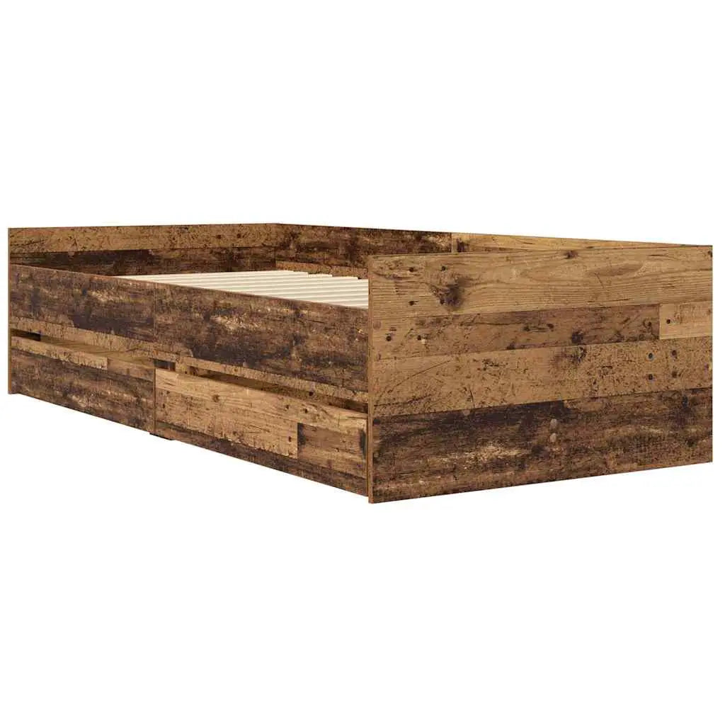 vidaXL Bed Frame with Drawer Old Wood 100 x 200 cm Solid Pine Wood - from vidaXL