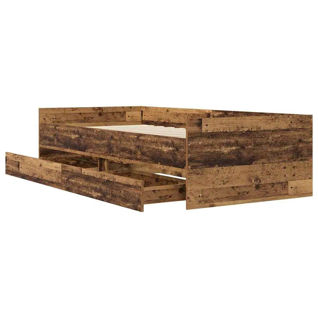 vidaXL Bed Frame with Drawer Old Wood 100 x 200 cm Solid Pine Wood - from vidaXL