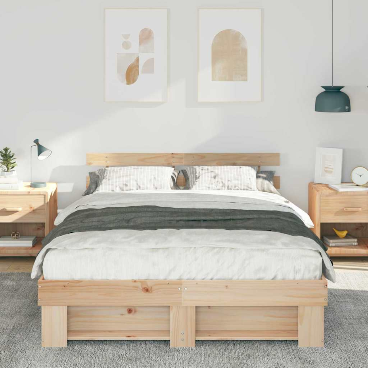 vidaXL Bed Frame with Headboard Brown 160 x 200 cm Solid Pine Wood - from vidaXL