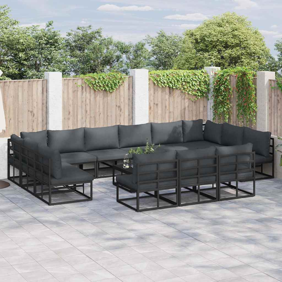 vidaXL vidaXL Garden Sofa Set with Cushion 13 pcs Black Aluminium - Garden Sofa Sets