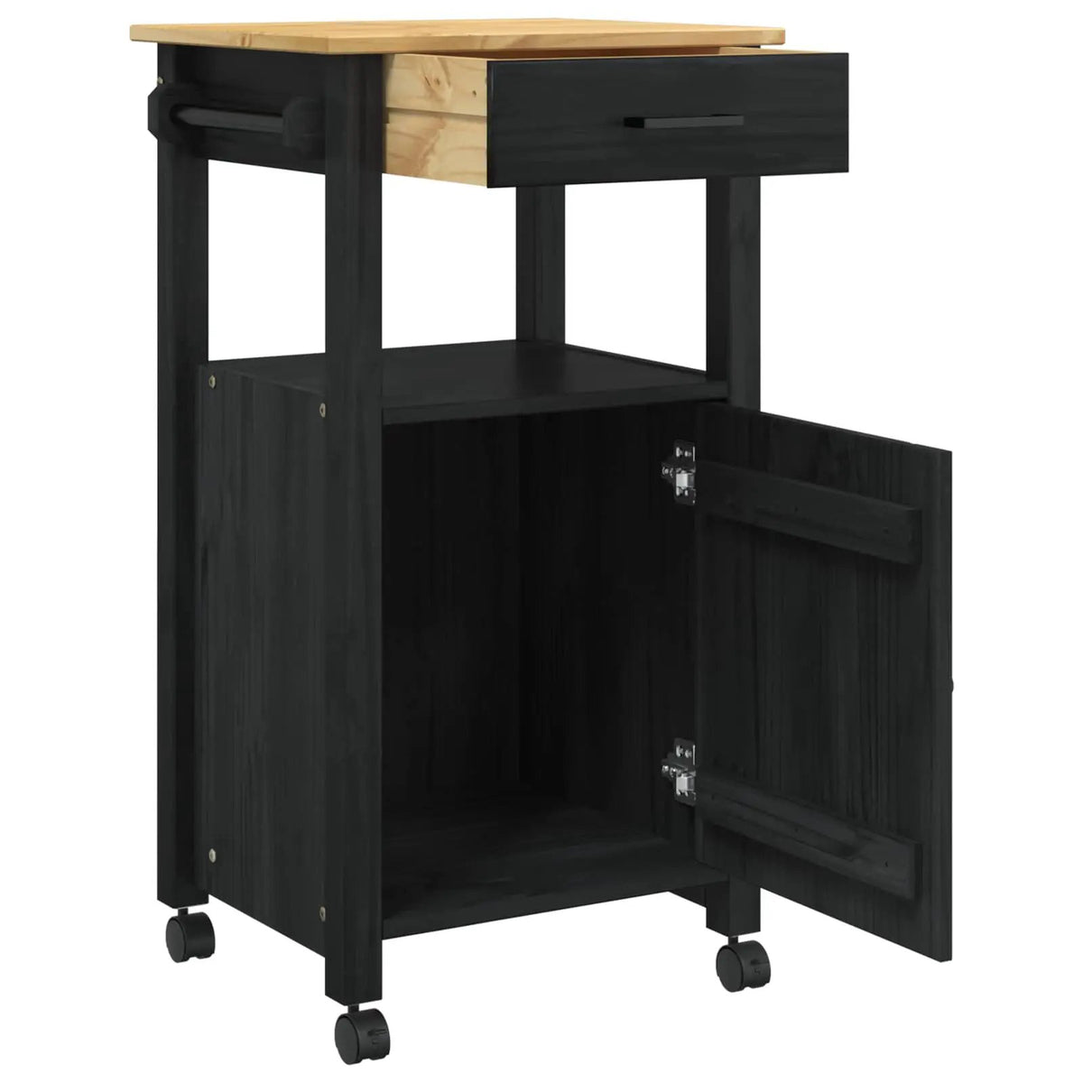 vidaXL Kitchen Trolley MONZA Black 48 x 40 x 88.5 cm Solid Pine Wood - from vidaXL
