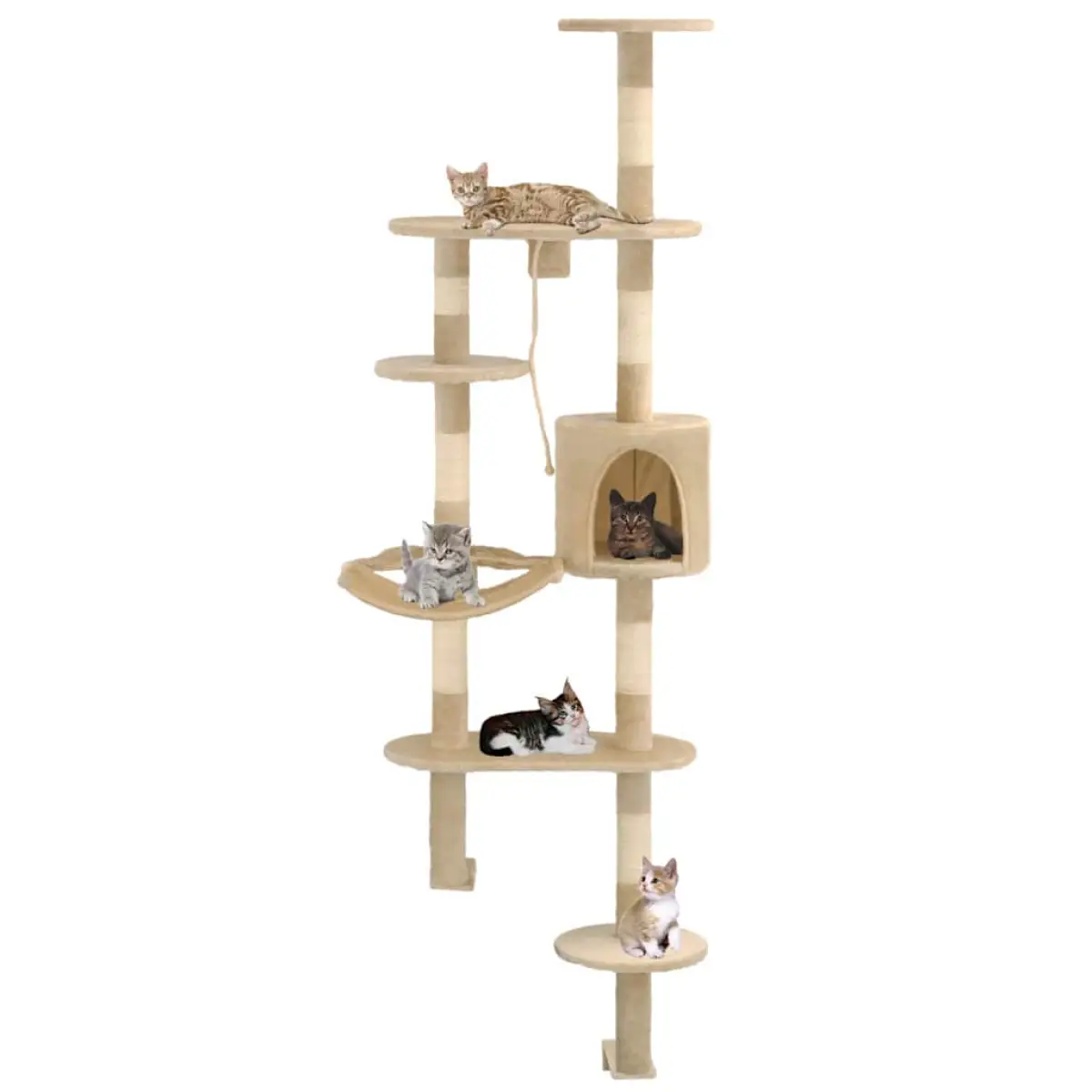vidaXL vidaXL Cat Tree with Sisal Scratching Posts Wall Mounted 194 cm Beige - Cat Tree