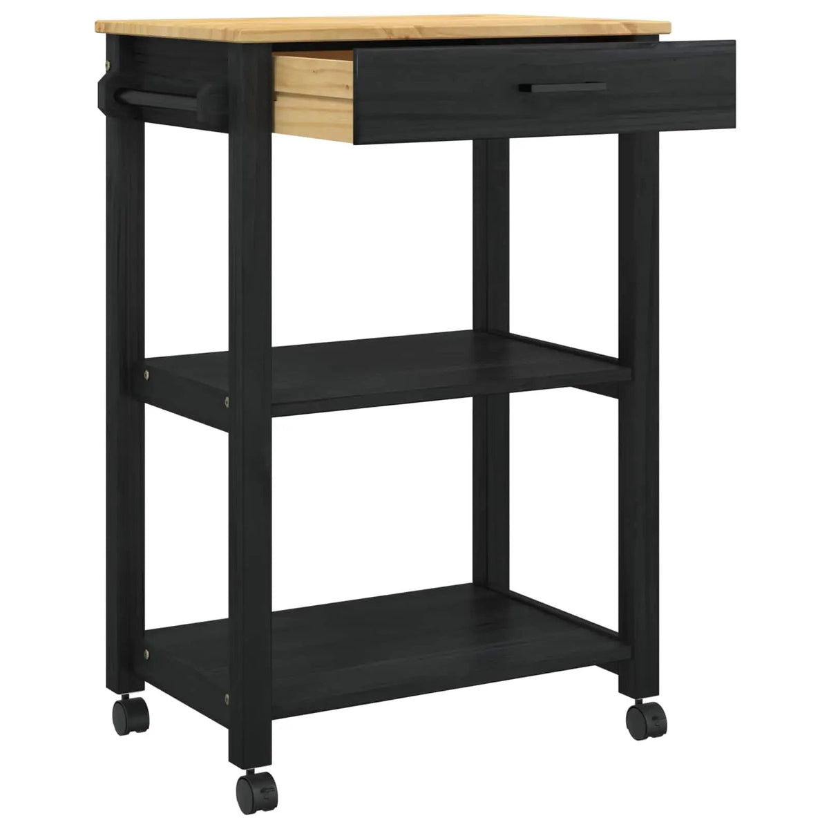 vidaXL Kitchen Trolley MONZA Black 60 x 40 x 88.5 cm Solid Pine Wood - from vidaXL