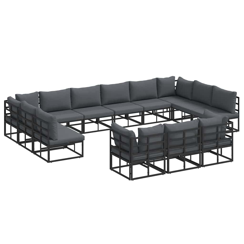 vidaXL vidaXL Garden Sofa Set with Cushion 13 pcs Black Aluminium - Garden Sofa Sets