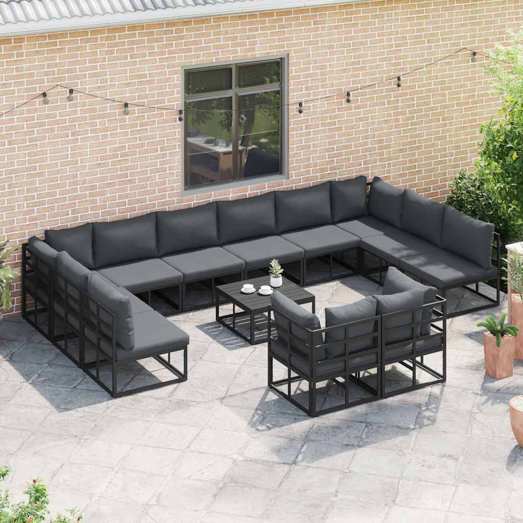 vidaXL vidaXL Garden Sofa Set with Cushion 12 pcs Black Aluminium - Garden Sofa Sets