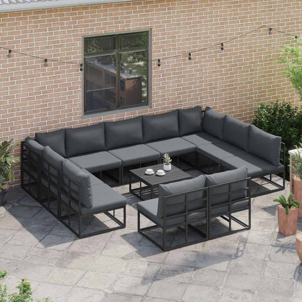 vidaXL vidaXL Garden Sofa Set with Cushion 11 pcs Black Aluminium - Garden Sofa Sets