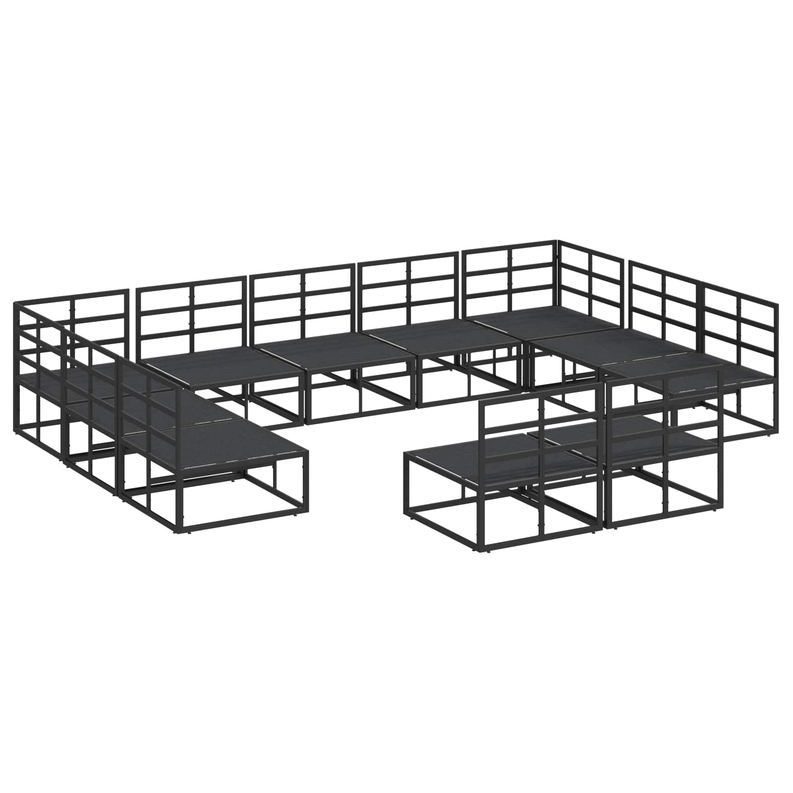 vidaXL vidaXL Garden Sofa Set with Cushion 11 pcs Black Aluminium - Garden Sofa Sets