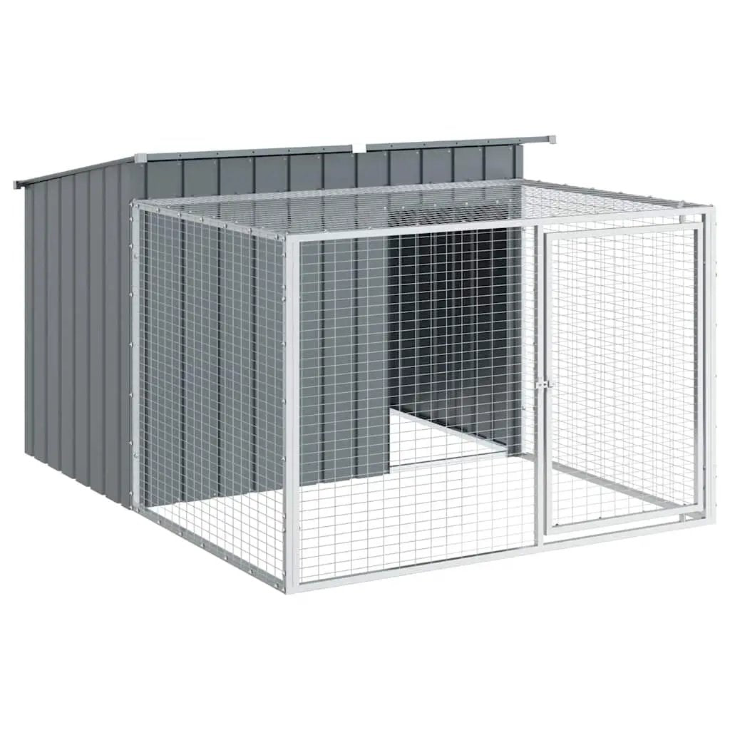 vidaXL Dog House with Run Anthracite 153x194x110 cm Galvanised Steel - from vidaXL