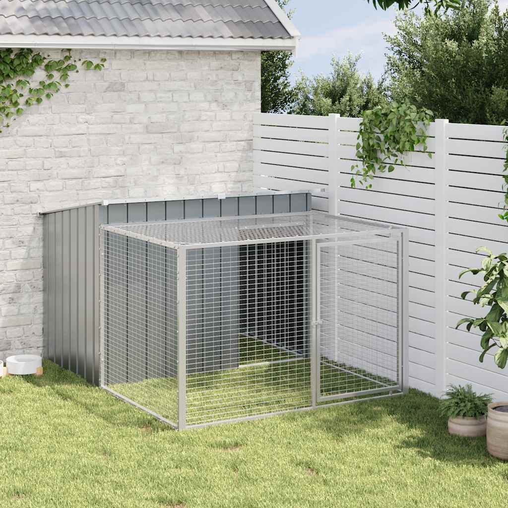vidaXL Dog House with Run Anthracite 153x194x110 cm Galvanised Steel - from vidaXL