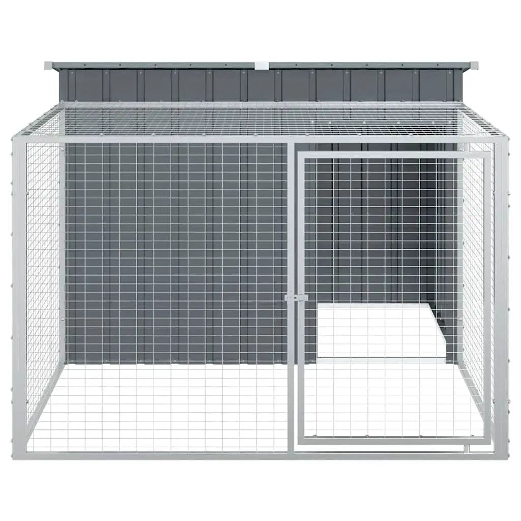 vidaXL Dog House with Run Anthracite 153x194x110 cm Galvanised Steel - from vidaXL