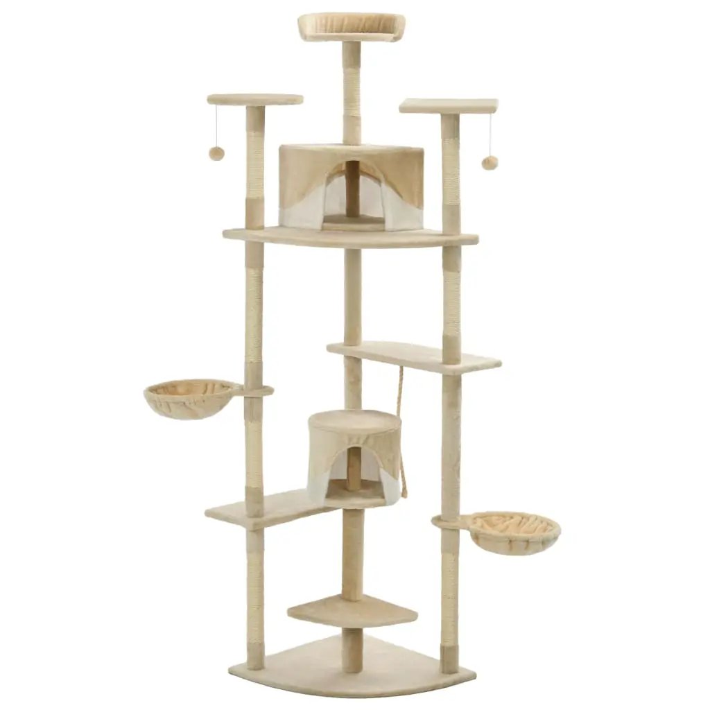 vidaXL vidaXL Cat Tree with Sisal Scratching Posts 203 cm Beige and White - Cat Tree