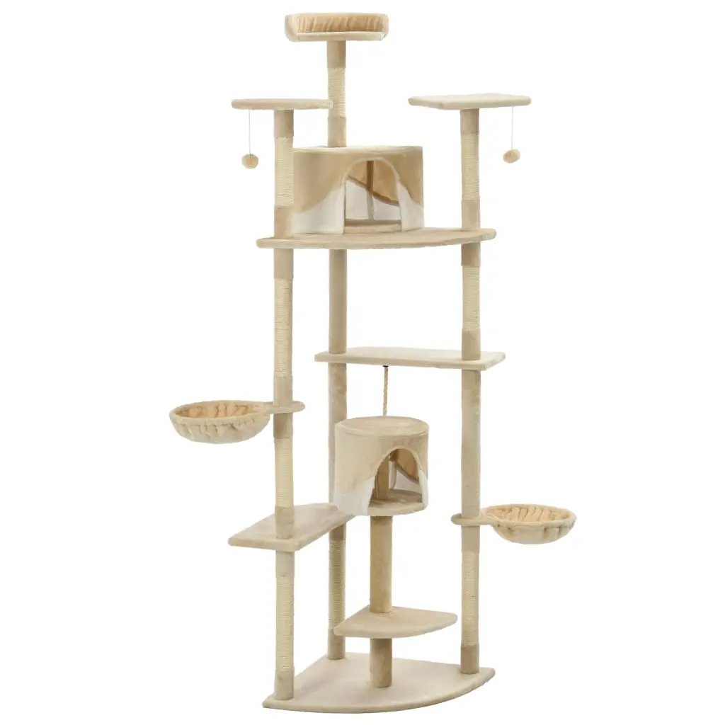 vidaXL vidaXL Cat Tree with Sisal Scratching Posts 203 cm Beige and White - Cat Tree