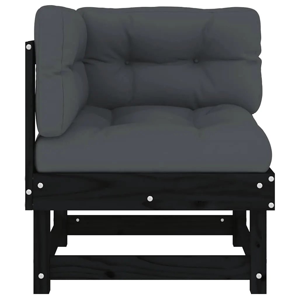 vidaXL vidaXL Corner Sofa with Cushions Black Solid Wood Pine - Garden Sofa Sets