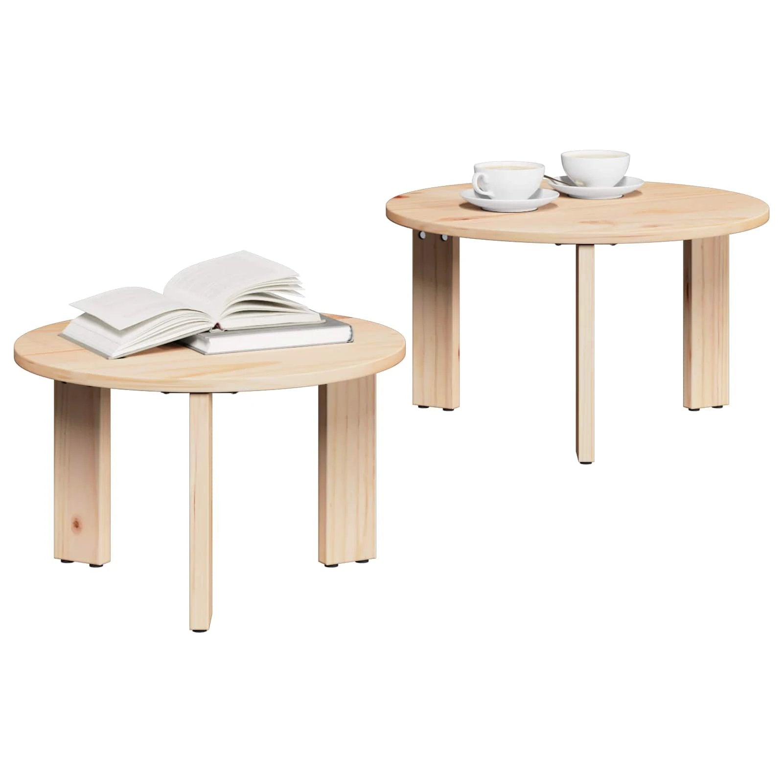 vidaXL Coffee Table 2pc Round Solid Pine Living by vidaXL