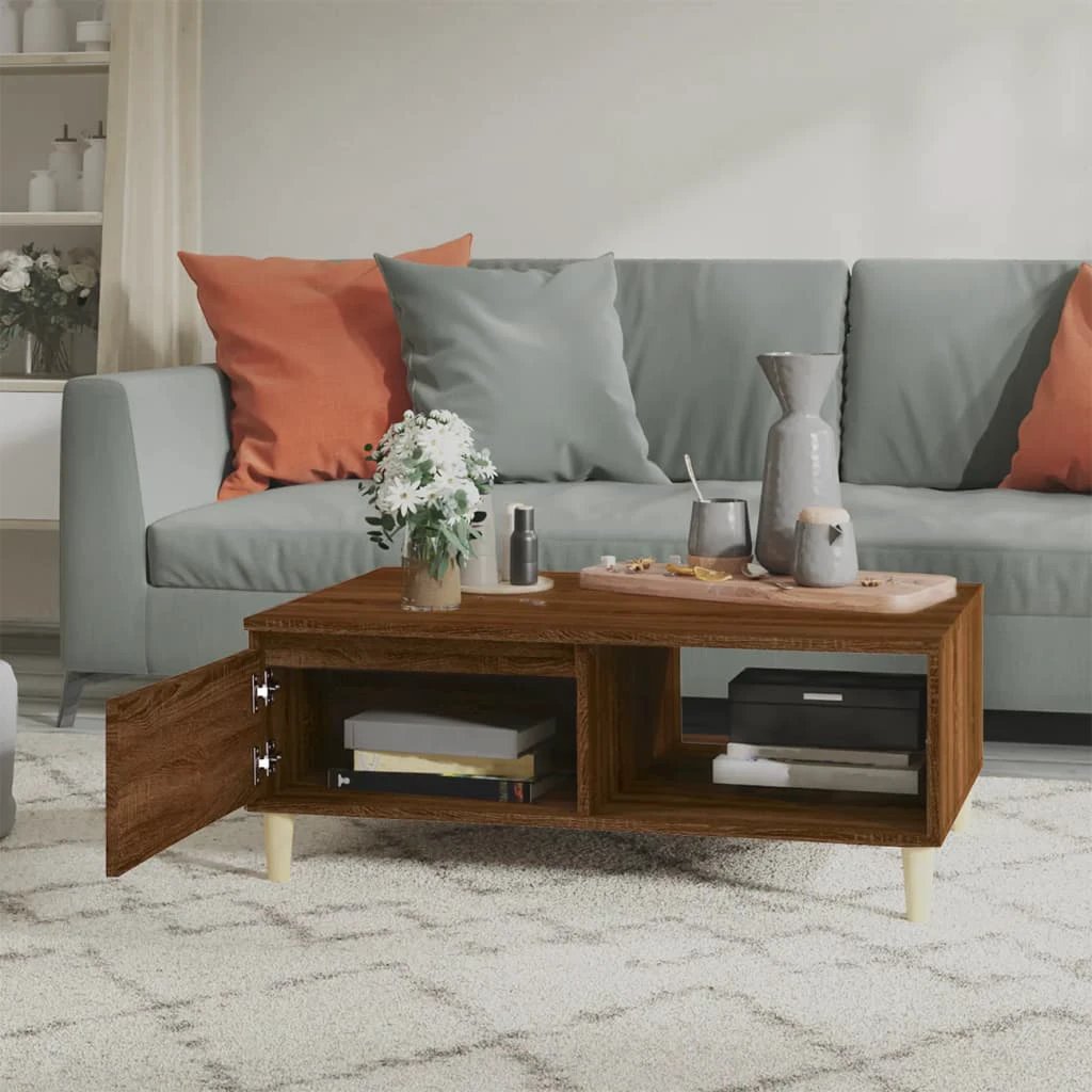 vidaXL VidaXL Coffee Table 90x60x35 cm Oak Brown With Storage Shelf Scandinavian Charm Living Room - Coffee Table