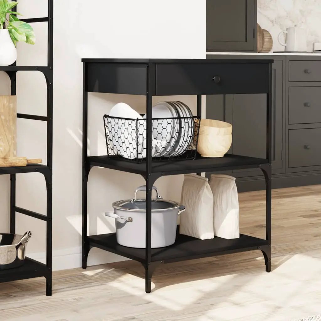 vidaXL Kitchen Trolley Black 60x48x89.5 cm Engineered Wood - from vidaXL