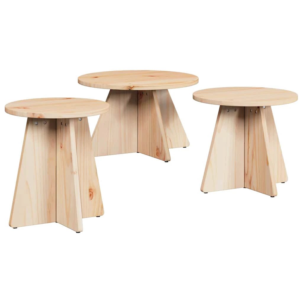 vidaXL VidaXL 3-Piece Round Rustic Pine Coffee Table Set Solid Wood For Living Room Home Decor - Coffee Table