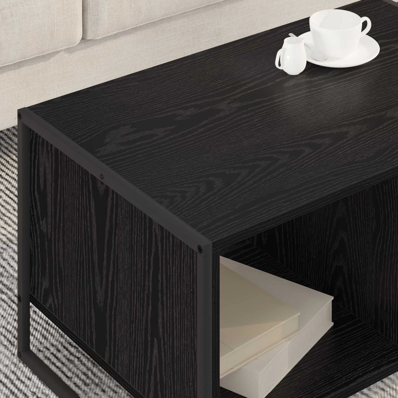 vidaXL VidaXL Coffee Table 80x50x40 cm Engineered Wood Industrial Design with Black Oak Finish for Living Room Centerpiece - Coffee Table