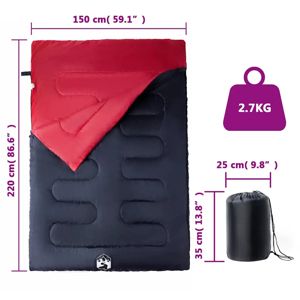 vidaXL Double Sleeping Bag with Pillows for Adults Camping 3-4 Seasons - from vidaXL