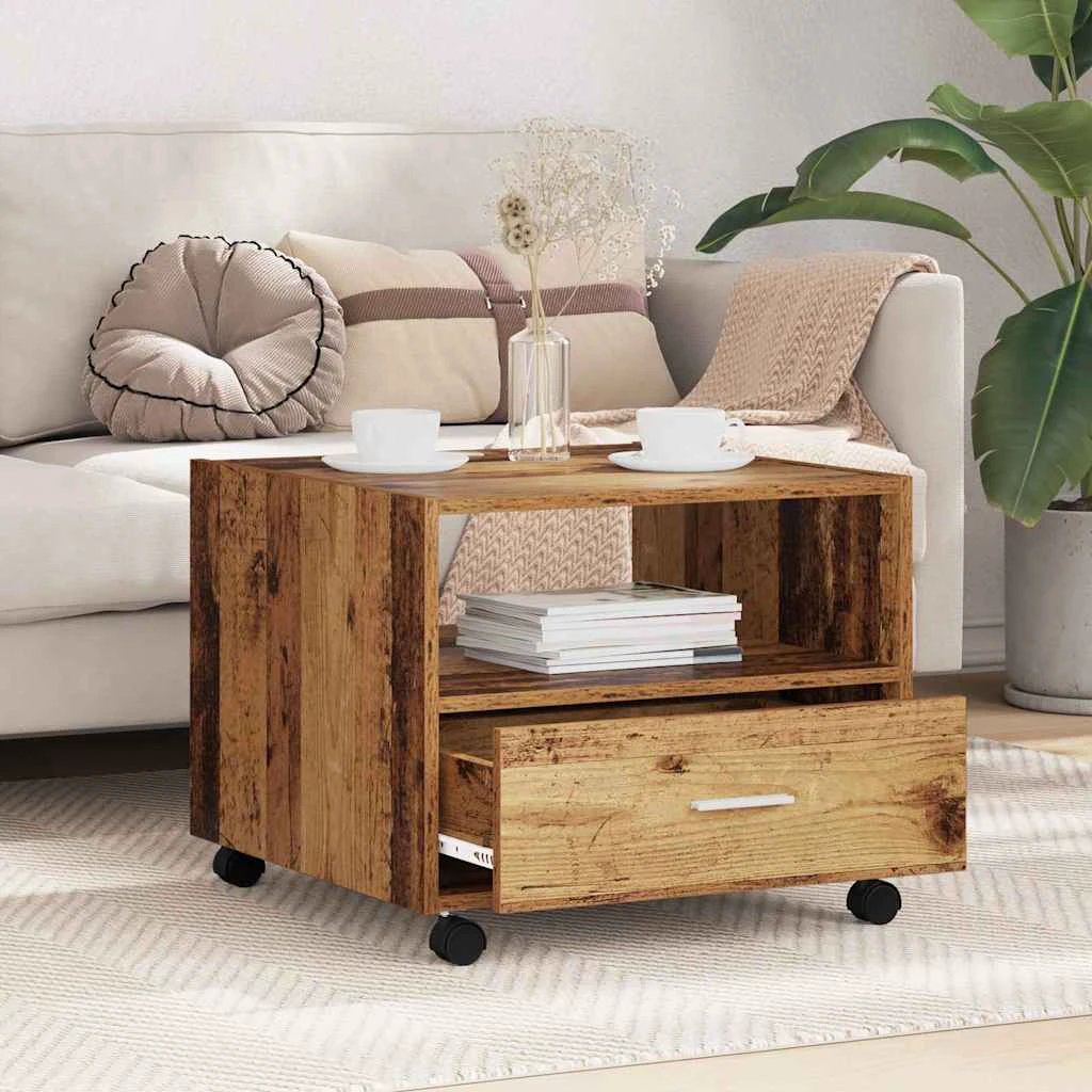 vidaXL VidaXL Coffee Table 55x55x45cm Engineered Wood With Storage Drawer On Wheels For Living Room - Coffee Table