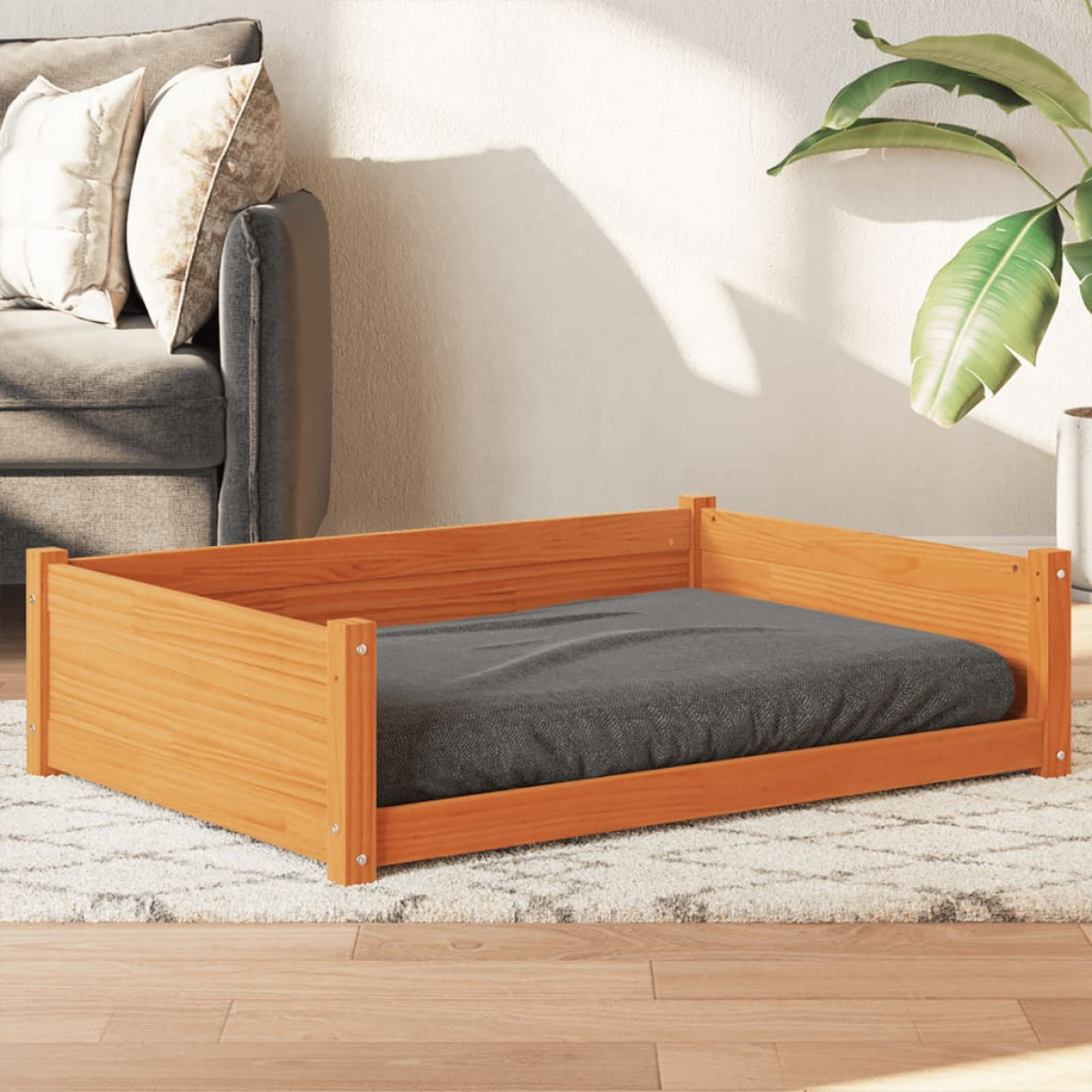 vidaXL Dog Bed Wax Brown 105.5x75.5x28 cm Solid Wood Pine - from vidaXL