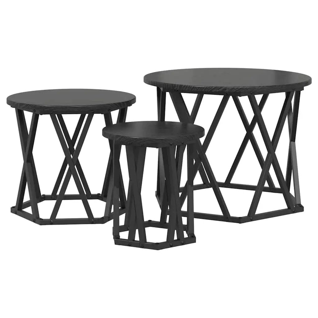 vidaXL vidaXL Nesting Side Table 3 pcs Black Oak Engineered Wood and Steel - Nest of Tables