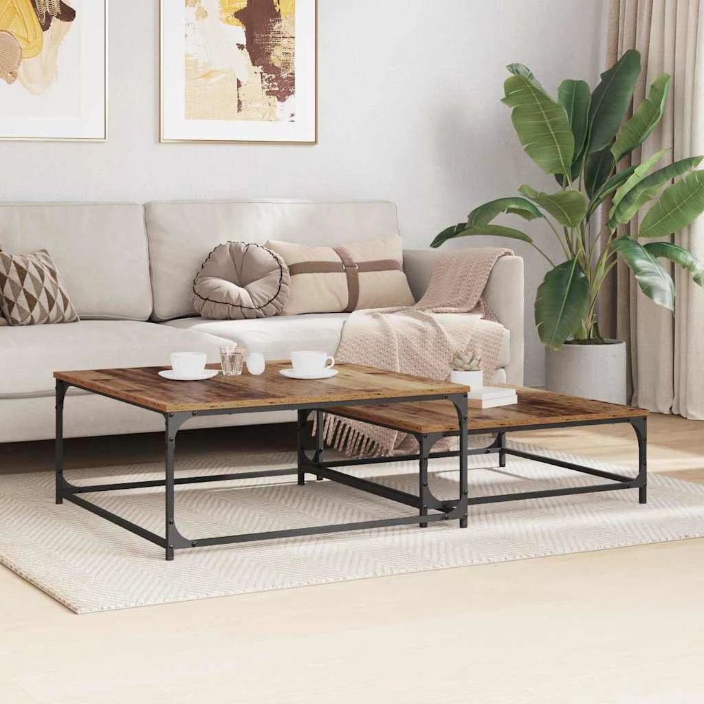 VidaXL Coffee Table 2pc Engineered Wood Steel by vidaXL