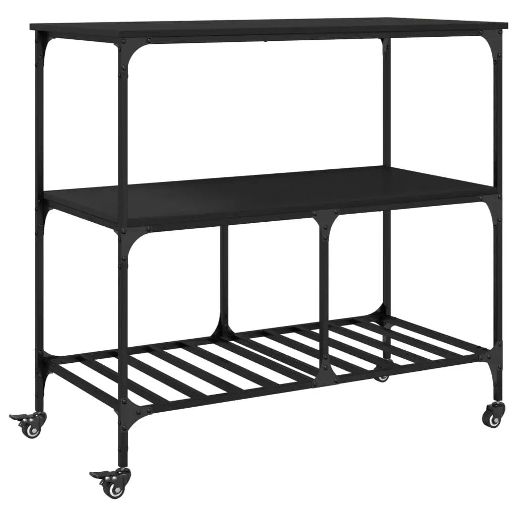 vidaXL Kitchen Trolley Black 100x50x95 cm Engineered Wood - from vidaXL