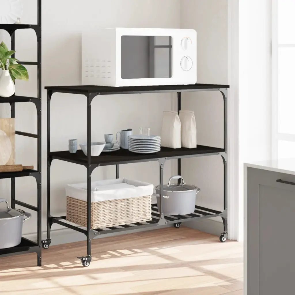 vidaXL Kitchen Trolley Black 100x50x95 cm Engineered Wood - from vidaXL