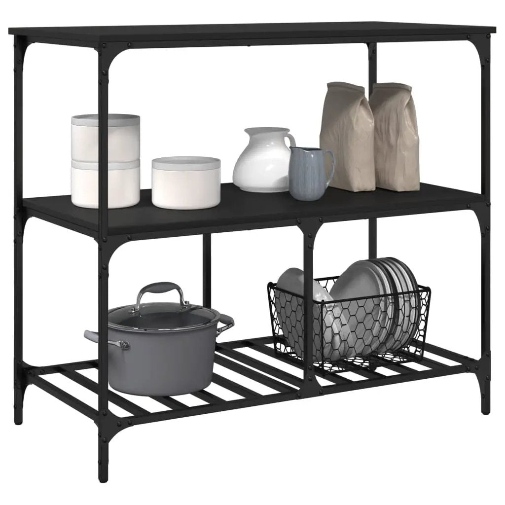 vidaXL Kitchen Trolley Black 100x50x95 cm Engineered Wood - from vidaXL