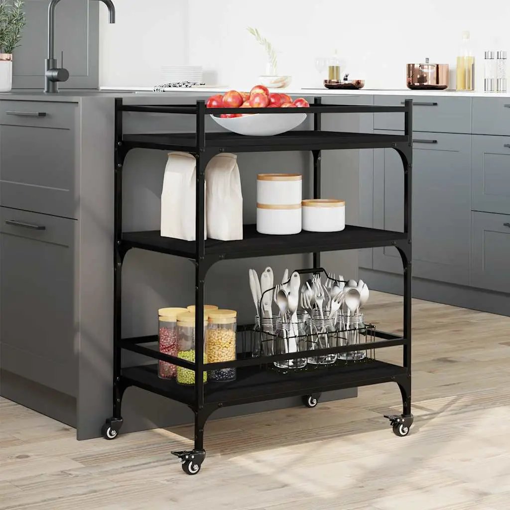 vidaXL Kitchen Trolley Black 65x40x86.5 cm Engineered Wood - from vidaXL
