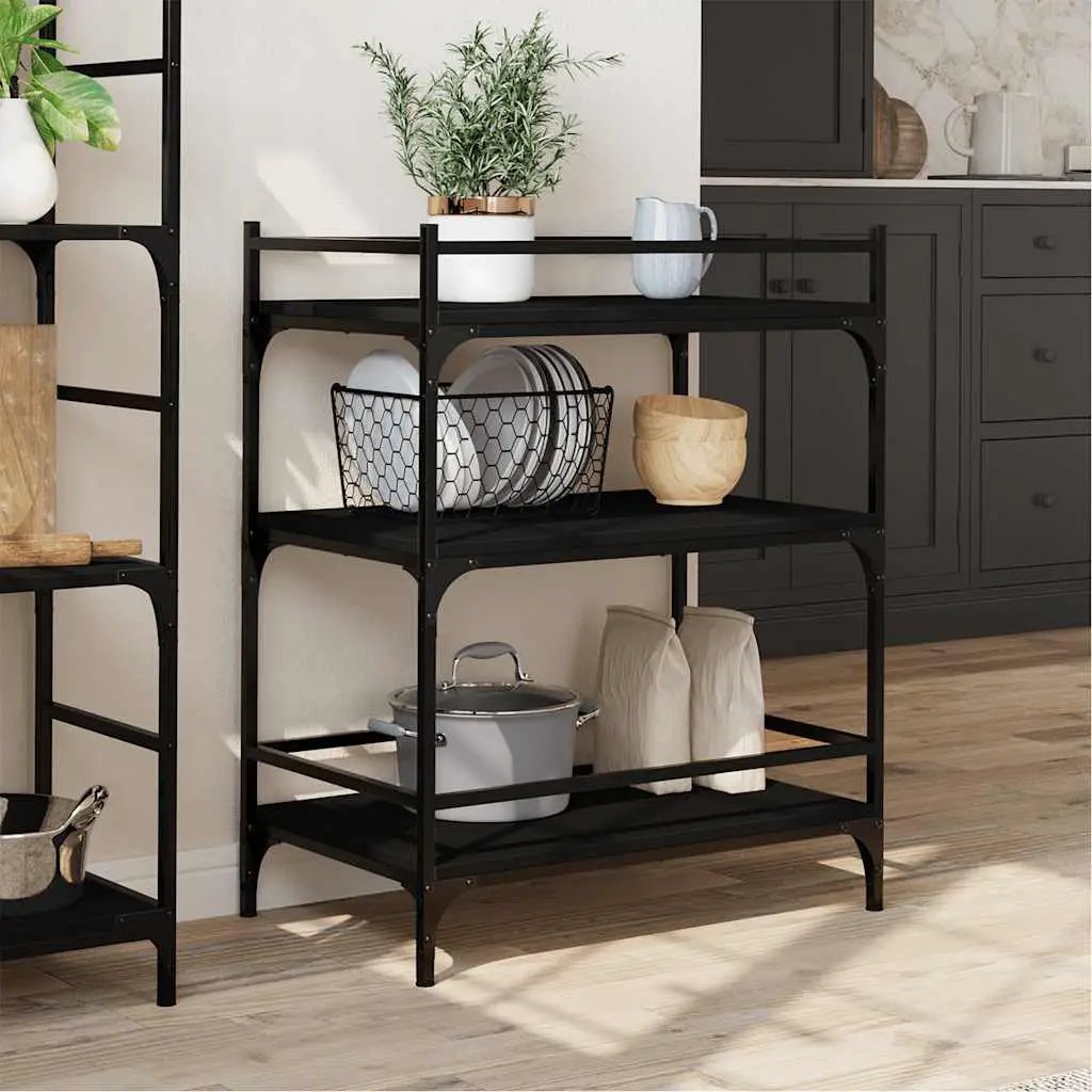 vidaXL Kitchen Trolley Black 65x40x86.5 cm Engineered Wood - from vidaXL