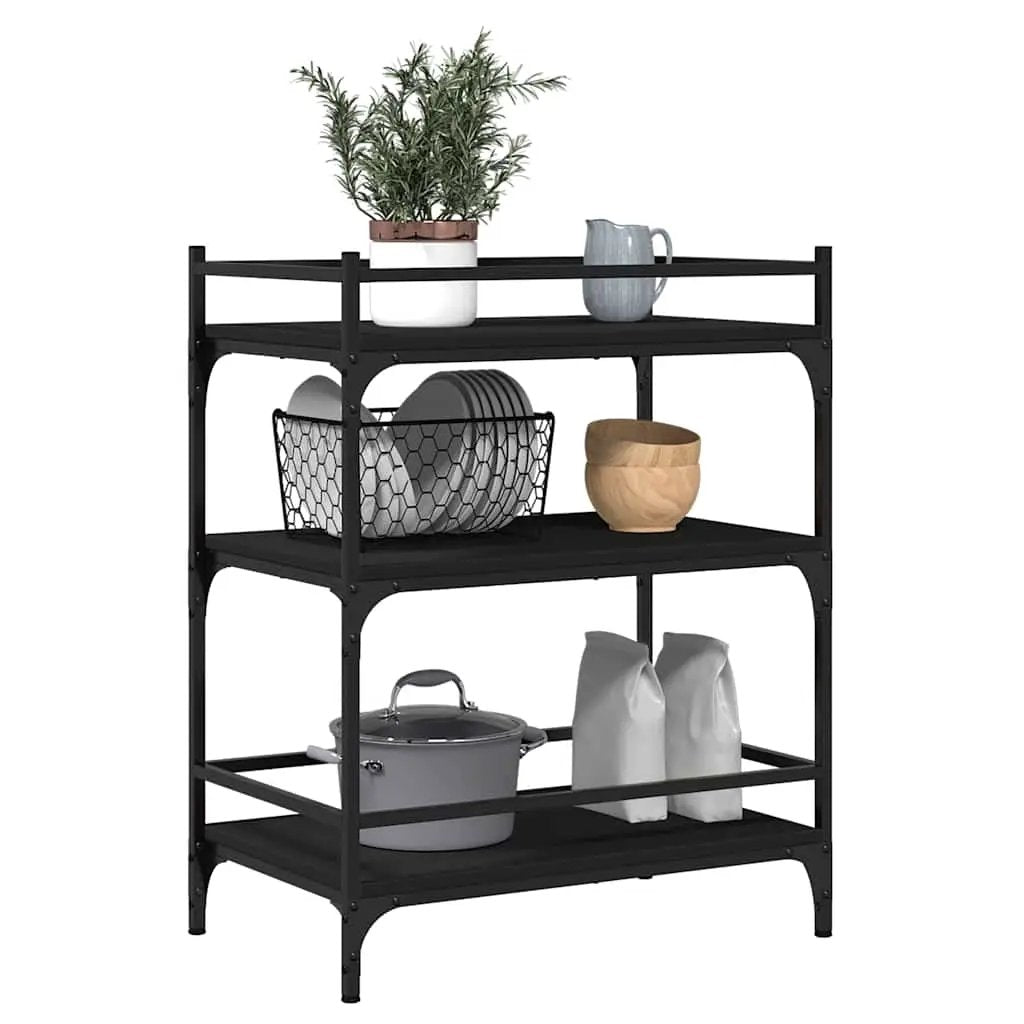 vidaXL Kitchen Trolley Black 65x40x86.5 cm Engineered Wood - from vidaXL