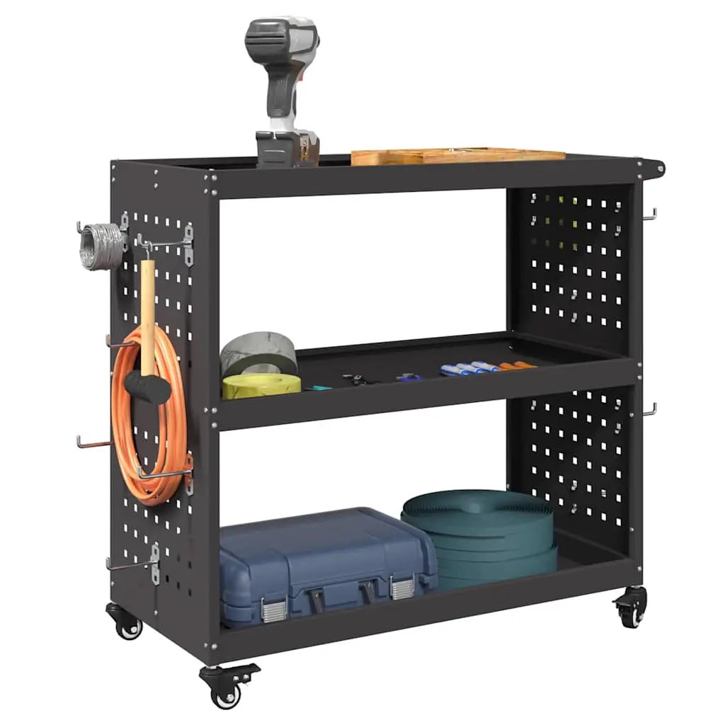 vidaXL Tool Trolley with Shelf Black 75 x 35 x 73 cm Cold-rolled Steel - from vidaXL