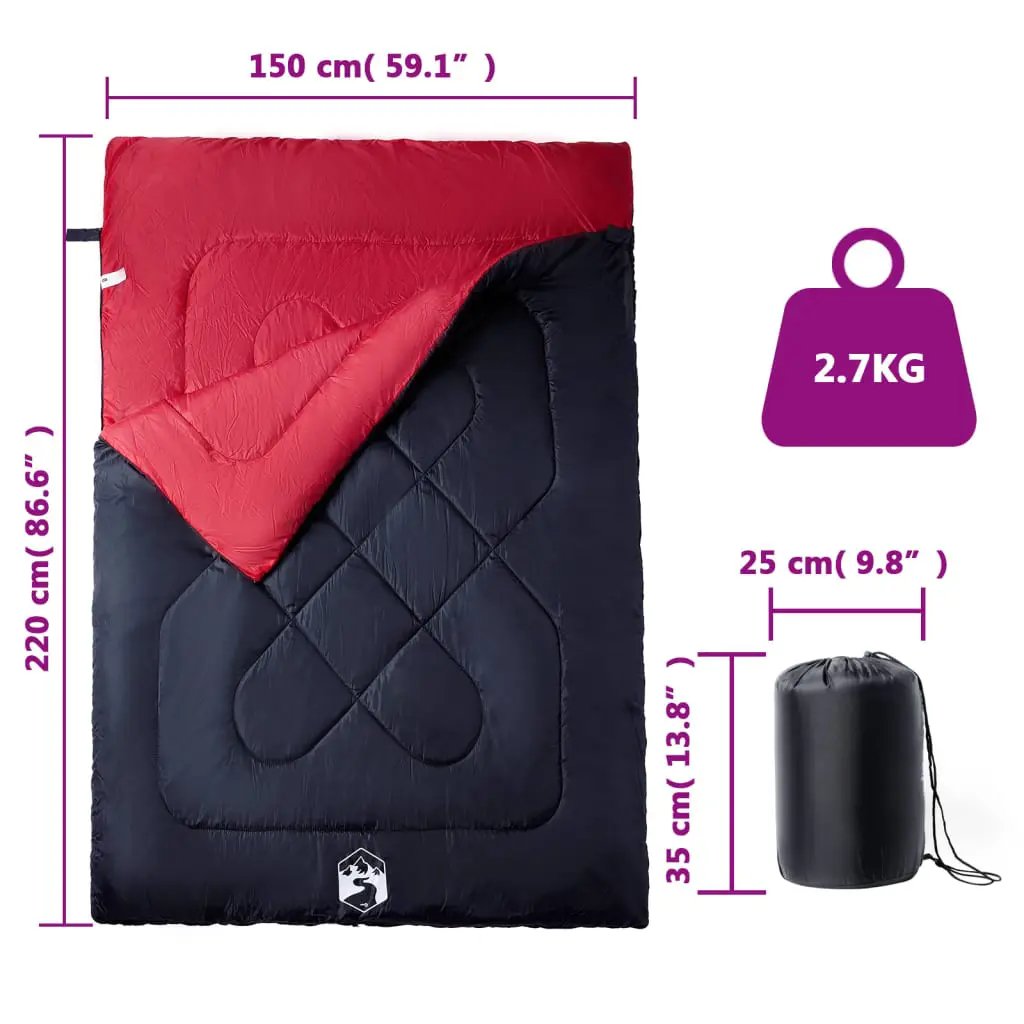 vidaXL Double Sleeping Bag with Pillows for Adults Camping 3-4 Seasons - from vidaXL