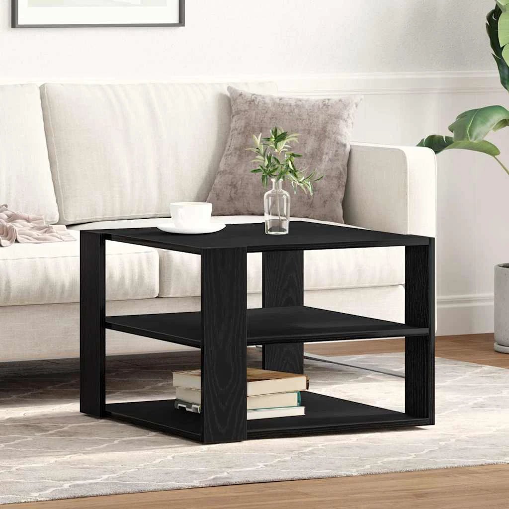 vidaXL Coffee Table 58 by 58 by 40 cm Black Oak Engineered Wood Modern Living Room Decor by vidaXL