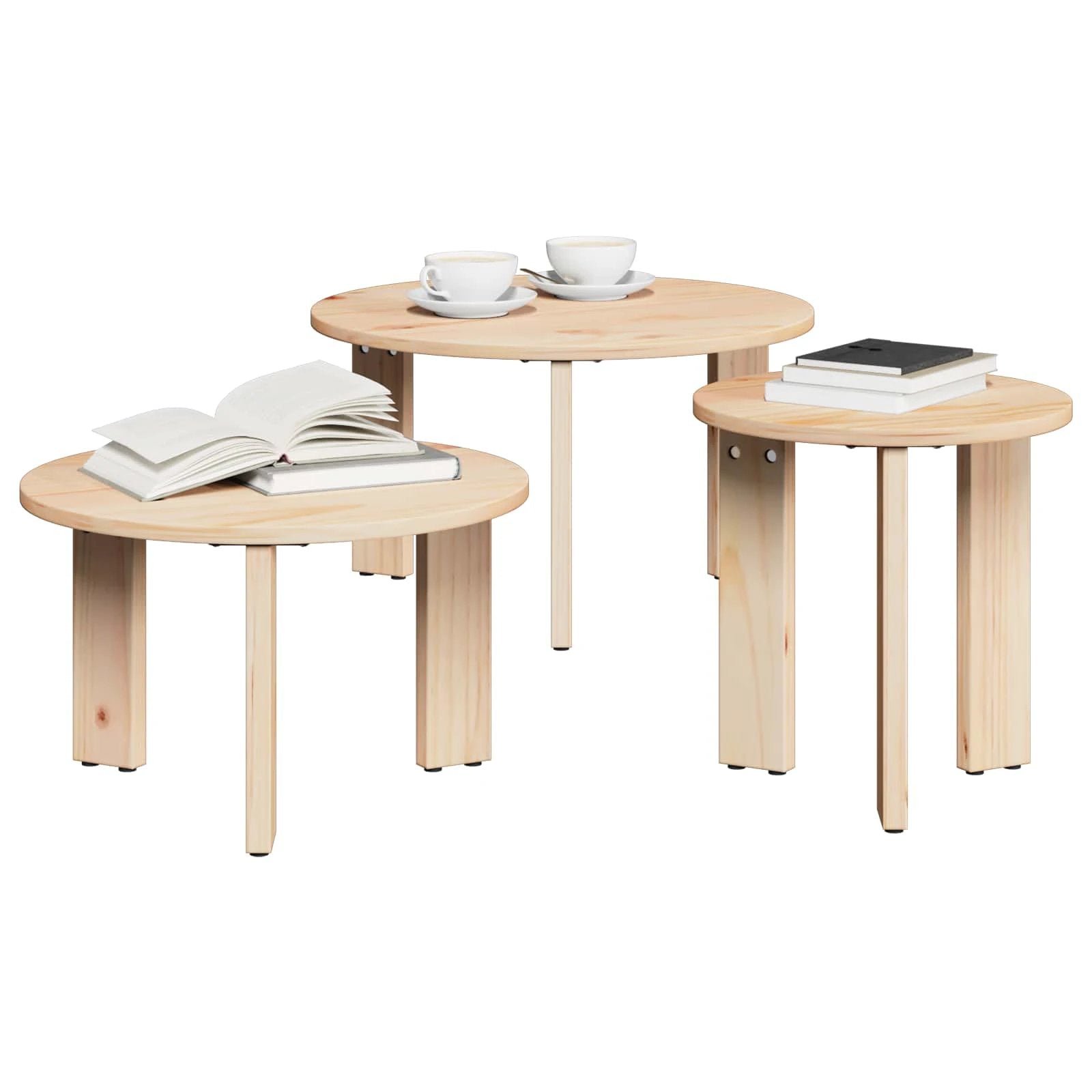 vidaXL 3 Piece Solid Pine Coffee Tables Set Home by vidaXL